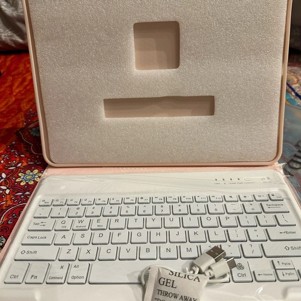Pink/White Bluetooth Keyboard with USB Cable
